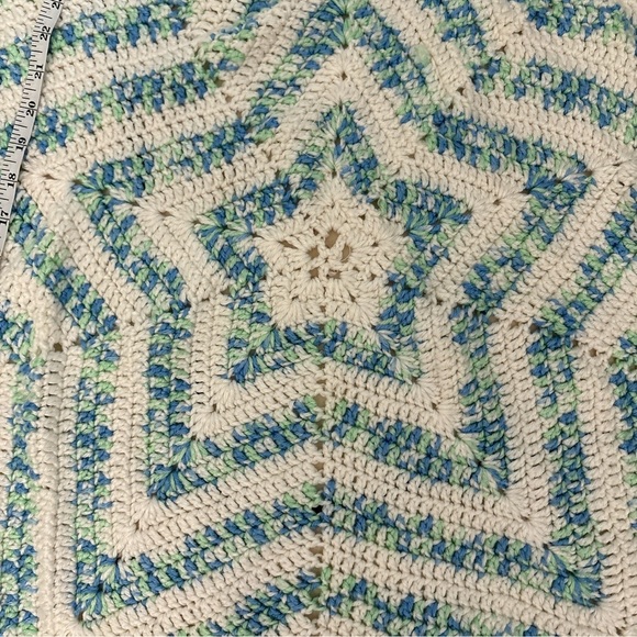 Handmade Soft Crochet Baby Blanket Star Shape Blue Green White 32”x32” - Picture 2 of 2